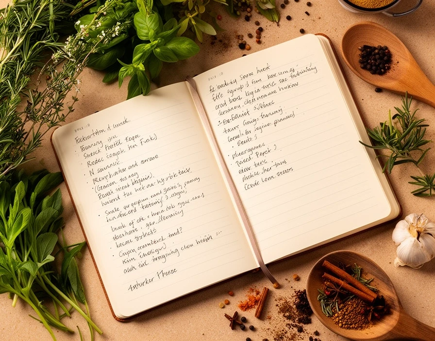 Notatki i składniki na blacie kuchennym